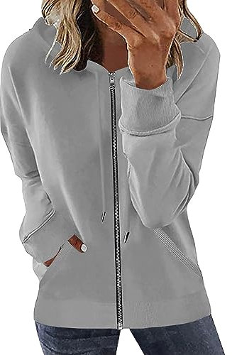 Sweatjacke Damen Casual, Hoodie Weich Bequem, Kapuzenjacke Mit Kordelzug, Strickjacke Elegant Schick, Freizeitjacke Einfarbig, Sportjacke Hochwertige Langärmelig Trainingsjacke Mode Reißverschluss