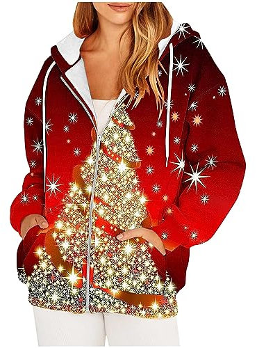 Weihnachten Hoodie Damen Lustige Grafik, Sale Angebote Sweatjacke Elegant Schick, Sweatshirt Ugly Christmas Herbst Und Winter Lässiges Langärmliges Kapuzenjacke Mit Weihnachtsdruck