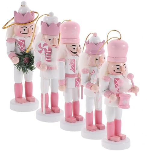 Casse-Noisette Rose Soldats Tradition, Poupée Casse-Noisette, Figurines, Ornements, Décor Suspendu De Noël pour Arbre De Noël, 5 Pièces