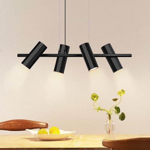 Glitzerlife Pendelleuchte Esstisch Schwarz 4 Flammig -Hängeleuchte GU10 Vintage Esszimmerlampe Hängeleuchte für Küche Esszimmer Schlafzimmer Wohnzimmer