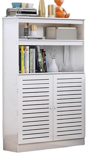 TT-YEC White Wooden Heating Cover Cabinet, 3-Layer Storage Space Decorative Radiator Cover Cabinet, Shutter Grill Partition Cabinet, Shielded Storage Design, Hide Messy Pipes,L80×H120CM