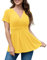 TIANZHU Womens V Neck Blouses Peplum Tops Short Sleeve Casual T-Shirt Perfect for Work, Daily, Going Out, Yellow, Size 20-22