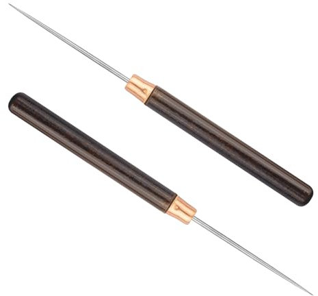 Foyods 2 attrezzi per punteruolo, in pelle, 16 cm, con manico in legno, trapano da cucito forabile, utensili manuali, per fai da te, cucito, lavori di precisione e riparazione