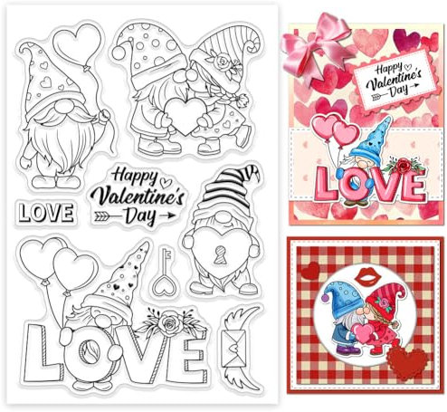 GLOBLELAND Transparente Stempel Mit Gnomenmotiv Zum Valentinstag Transparenter Silikonstempel Mit Gnomenliebe Transparente Stempel Mit Zwergenliebe Für Selbstgemachtes Scrapbooking 6.3x4.33 Zoll