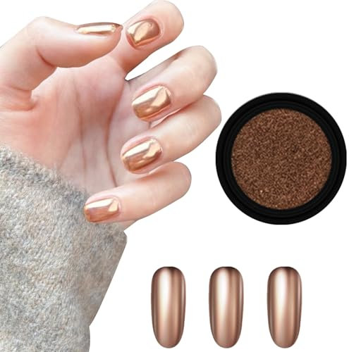 Bronze Copper Nails Chrome Powder Has Metallic Mirror Effect Metallic Chrome Powder for Gel Nails Apply Nail Art Manicure Decorations Copper Mirror Chrome Nail Art Powder Is Very Sparkly