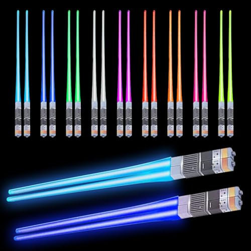 KBIBCK Leuchtende Essstäbchen, 2 Paar Lightsaber Chopsticks, LED Essstäbchen, Wiederverwendbar Lichtschwert Chopstick mit 9 Farbmodi, BPA Frei Lichtschwert Essstäbche für Zuhause Büro Parteien Sushi
