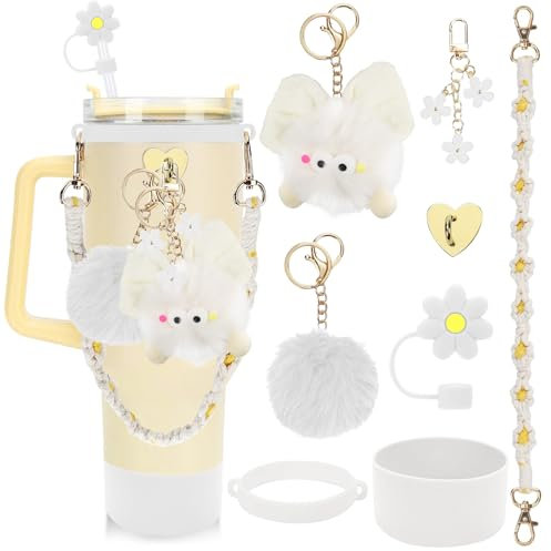 Stanley Cup zubehör Compatible with Zubehörset 30/40oz Becher, Cup Accessories für Stanley mit Wasserflasche Auslaufsichere Silikonstopfen Anhänger Griff Riemen Strohdeckel Silikonhülle (Beige)