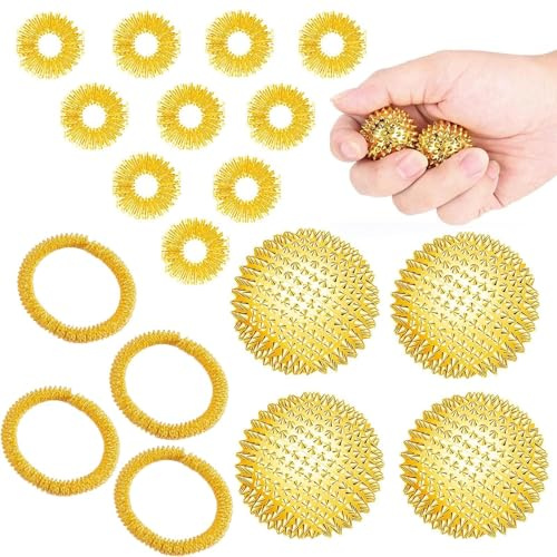 18 Igelball-Massagegerät 4 StüCk Magnetic MassagebäLle+10 Massageringe & 4 Massage-ArmbäNder, Skills, Akupressur Ball, Skills Borderline, Akkupressurringe, Skills Set, Igelball Hart, Skill Ball (Gold)