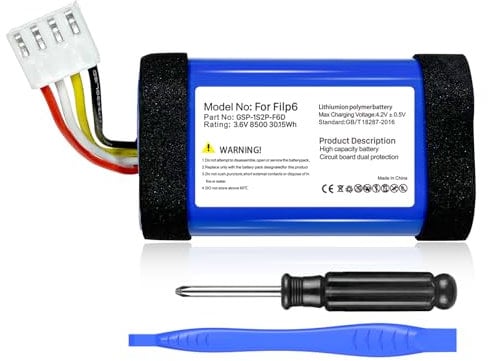 OHZHAO 8500 mAh Replacement Battery for JBL Flip 6, Item No: GSP-1S2P-F6D, 2025 Upgrade Battery with High Capacity 3.6 V for Flip 6 Bluetooth Speaker