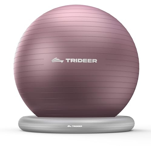 Trideer Exercise Ball for Office Desk, Yoga Ball Chair to Relieve Back Pain, Stability & Fitness Ball Seat with Base, Home Gym Core Workout, Abs, Stretching & Therapy