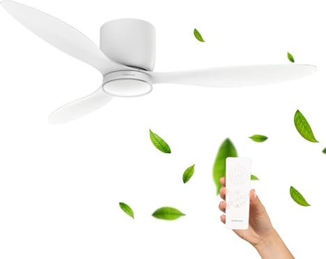 Mellerware - Ventilador de Techo con Mando a Distancia Brizy Bright Minimal 40 W | 6 Velocidades | Ultra silencioso | 3 Aspas 132 de Diámetro | Función Verano-Invierno | Temporizador | LED