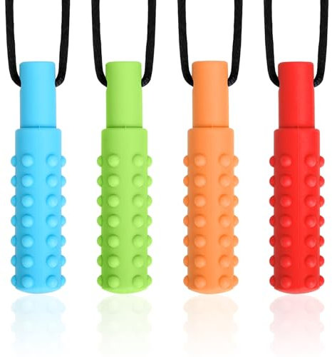 CLDY Kaukette für Kinder, 4 Stück Sensory Kauen Halskette, Kau-Charm, Beißring aus Silikon BPA-frei, Autismus-Spielzeug für Jungen und Mädchen, perfekt für Kinder mit ADHS, Beißende, Fingernägel Kauen