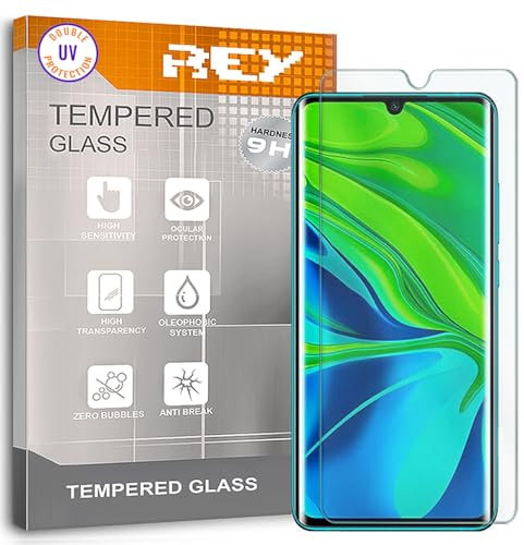REY Protector de Pantalla para XIAOMI MI Note 10 - Note 10 Pro, Cristal con Doble Protección UV, Vidrio Templado Premium 9H+