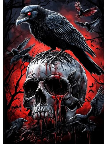 QENSPE Krähen Diamond Painting, Totenkopf Diamonds Art Set Erwachsene, 5D Diamant Malerei DIY Diamants Kunst Handwerk für Haus Zimmer Wand Dekor 30x40cm