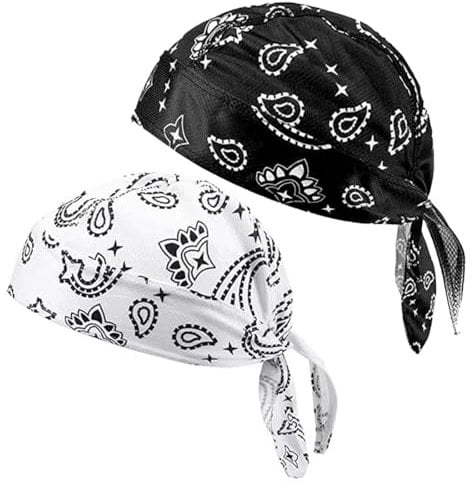 2pcs Sport Bandana Cap Hat Sommer Anti-UV Schutz Kopfbedeckung Mütze Damen Herren Kopftuch Piratenmütze Bikertuch Stirnband, Elastizität Atmungsaktiv Fit und für Outdoor-Aktivitäten (Schwarz, Weiß)