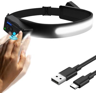 LumiLight Head Torch Rechargeable Super Bright LED Headtorch with USB, 5 Lighting Modes, IPX4 Waterproof Lumi Light LED Headband for Power Cuts, Emergency, Running (1-Pack), Fathers Day Gift for Him
