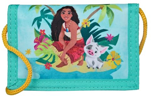 Undercover VAIANA 2 Geldbörse für Kinder, 9 x 2 x 13 cm, Türkis mit tropischem Design, Brustbeutel mit Kordel