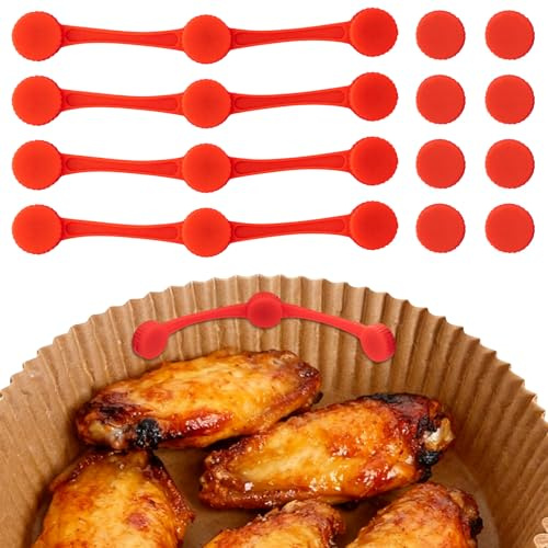 Air Fryer Silicone Magnet Clips 4-Pack, Heat-Resistant Safety Buckles to Secure Parchment Liners, Prevent Paper Burning & Food Covering (RED 4PCS)