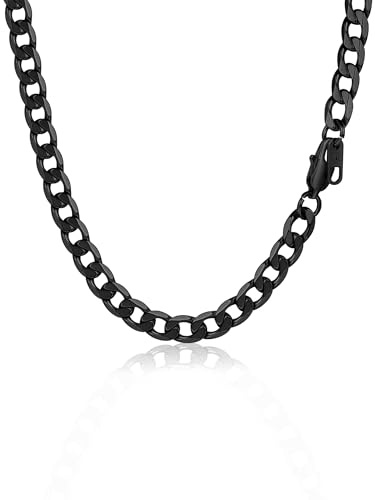 PROSTEEL Mens Curb Chain Necklace, Cuban Link Chains Black, 6mm Width, 28 Inches, Hip Hop Hypoallergenic 316L Stainless Steel Jewellery -Send Gift Box