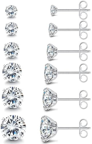 6 Paare Ohrstecker Silber 316L Edelstah Ohrringe für Damen Herren Zirkonia Ohrringe Set Hypoallergen Unisex Klein Ohrstecker, 3-8mm