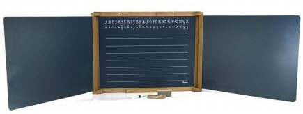 cavernedesjouets Tableau Mural 3 Volets en Bois Double Face + Brosse + craies + Feutre - 156x43cm / 56x43cm - Set Ecole + 1 Carte Tigre - Enfant