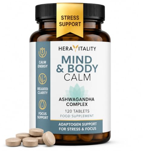 Ashwagandha 1000mg Tablets - Mind & Body Calm | Daily Stress & Calm Support | Energy, Focus & Relaxation | Adaptogenic Balance Complex Supplement | 120 Vegan Tablets