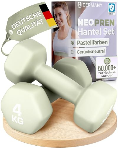 HQ Germany® Hanteln Set [Geruchsfreie Pastellfarben] - 0,5-10kg | Neoprenbeschichtet, schont Böden & Möbel, angenehm griffig, große Gewichtszahlen, REACH-geprüft, für Pilates & Reha