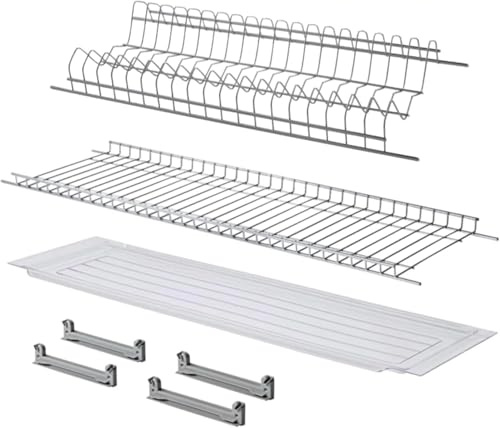 Generico Escurreplatos de 86 cm en acero cromado protegido – Bandeja recogegotas + rejilla para vasos – Kit de montaje en mueble colgante de 90 cm