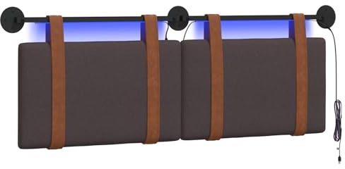 vidaXL Hängendes Kopfteil Mit LED Licht Dunkelbraun Antikes PU, Moderner rechteckiger Kopfteil, wandmontierbar, Schlichte gepolsterte Schlafzimmer-Deko, ergonomisch und praktisch