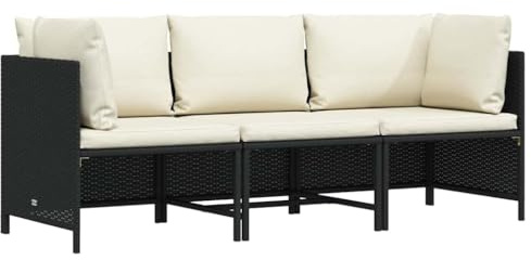 3-Sitzer Polyrattan Gartensofa mit Kissen, schwarz, wasserdicht, mit pulverbeschichtetem Stahlrahmen, leicht zu reinigen und umstellen