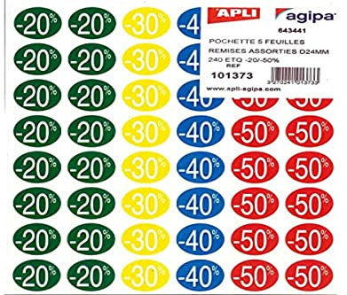 APLI 101373 Etiquetas de Descuentos forma Circular Adhesivo Permanente, Multicolor, 101373 x 24 mm x 5H