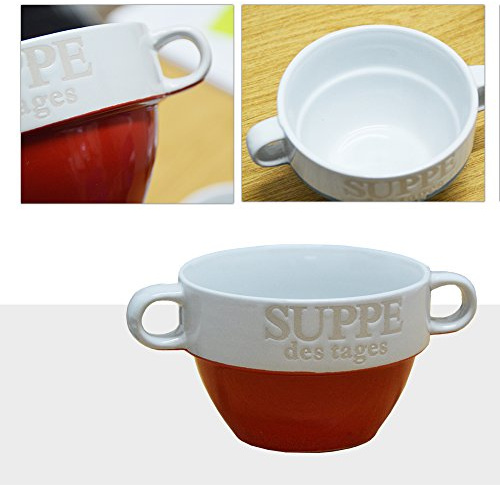4er set Suppentasse Suppe Schüssel Suppenschüssel Tasse Weiß Keramik (Rot)
