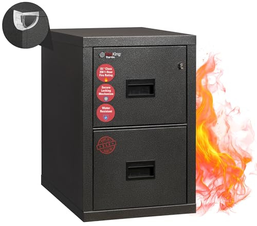 FireKing Turtle Vertical 2 Drawer Legal and Letter Fire Safe File Cabinet with Key Lock, 1 Hour Fire Rated, UL Rated & Water Resistant Home Safe, Filing Cabinet, Made in The USA, Black