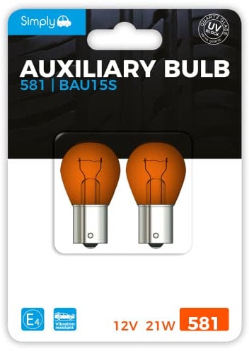 Simply S581BL 581 Pack of 2 Auxiliary Bulb Blister, 12V 21W, Base BAU15S, High Performance and Maximum Visility, Amber