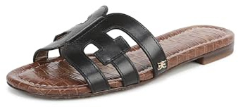 Sam Edelman Women's Bay Flat Slide Sandals, Black Leather, Medium Fit, UK 4