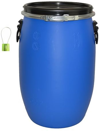 ITP Packaging 30 Litre Plastic Blue Open Top Barrel with Lid, Latch Ring & LOCK UN Approved Food Grade Storage Transport Keg Drum