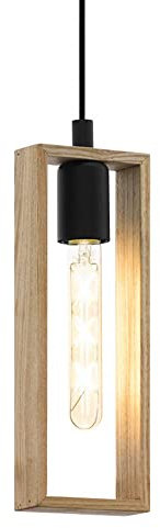 EGLO Pendellampe Littleton, 1 flammige Vintage Pendelleuchte im Industrial Design, Retro Hängelampe aus Stahl und Holz, Farbe: Schwarz, braun, Fassung: E27