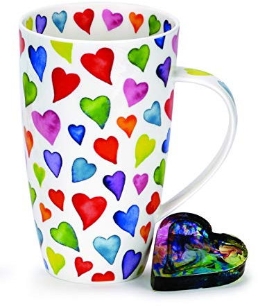 DUNOON Fine Bone China Kaffeebecher/Kaffeetasse warm Hearts/Bunte Herzen (Henley)