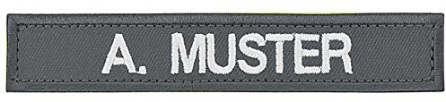 PACOTEX Namensschild bestickt mit eigenem Namen personalisiert Stickschild in vielen Größen und Farben mit Klett (100x20mm, grau)
