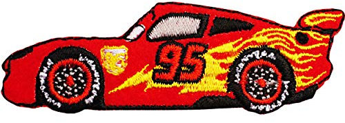 alles-meine.de GmbH Bügelbild - Cars - Auto - Lightning McQueen - 8,2 cm * 2,8 cm - Aufnäher/Applikation/Aufbügler - gestickter Flicken - Bügelflicken/Hosenflicken - Bügels..