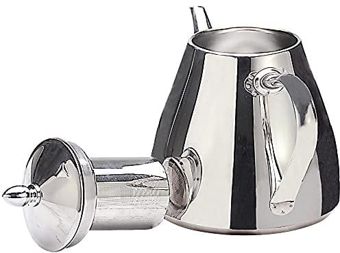 SANQIAHOME 1,2 litros Tetera de acero inoxidable con Filtro para infusiones extraíble,Cafetera, De Plata