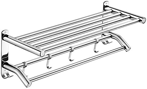 XQHD Handtuchstange Handtuchhalter Doppel Bad Handtuchregal Edelstahl Sus304 Handtuch Halter Mit 5haken Badetuchhalter Badezimmer Regal Ablage Wandregal Wandmontage,60cm