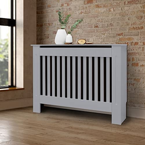 ECD Germany Heizkörperverkleidung Landhausstil 112x19x82cm, Grau, aus MDF lackiert, für Schlafzimmer, Wohnzimmer, Heizungsverkleidung Heizkörperabdeckung Heizungsabdeckung Heizung Heizkörper Abdeckung