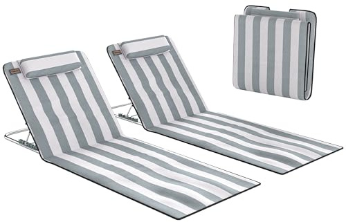Outsunny Set of 2 Foldable Garden Beach Chair Mat Lightweight Light Grey