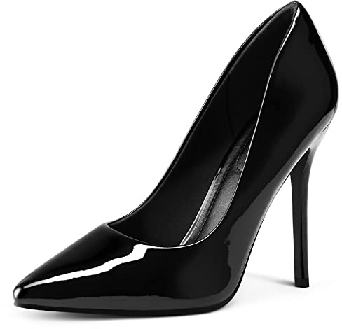 mysoft Women's High Heels Pumps Closed Pointed Toe Stiletto 4IN Heels Dress Wedding Shoes Black Patent