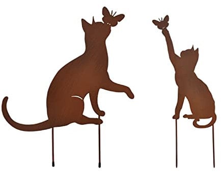 RHHGOPM 2 Stück Rostiges Katze Gartenstecker-gartendeko aus Rost-Metall, deko rostoptik, Rostfiguren Tiere, Metall Rost Gartendeko Edelrost rostiger Beetstecker