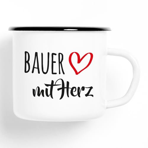 Huuraa Emaille Tasse Bauer Geschenk Kaffeebecher Vintage 300ml Bauer Geschenkidee