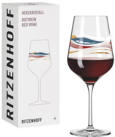 RITZENHOFF 3001007 Rotweinglas 500 ml - Serie Herzkristall Nr. 7 - Glas mit Landschaftsmotiv, Roségold - Made in Germany