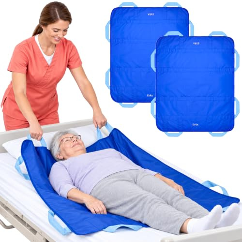 EYRA 2 Stück Transferboard für Patientenlifter – 122 × 102 cm Patiententransferbrett mit 8 Griffen für ältere & bettlägerige Patienten – Wiederverwendbares & waschbares Gleittuch für Betttransfer