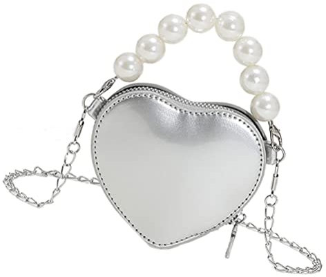 GALPADA Niedliche Herz-Geldbörse Mini-Herzform Abend-Clutch-Tasche Hochzeitsfeier Crossbody-Handtasche Für Mädchen (Silber)